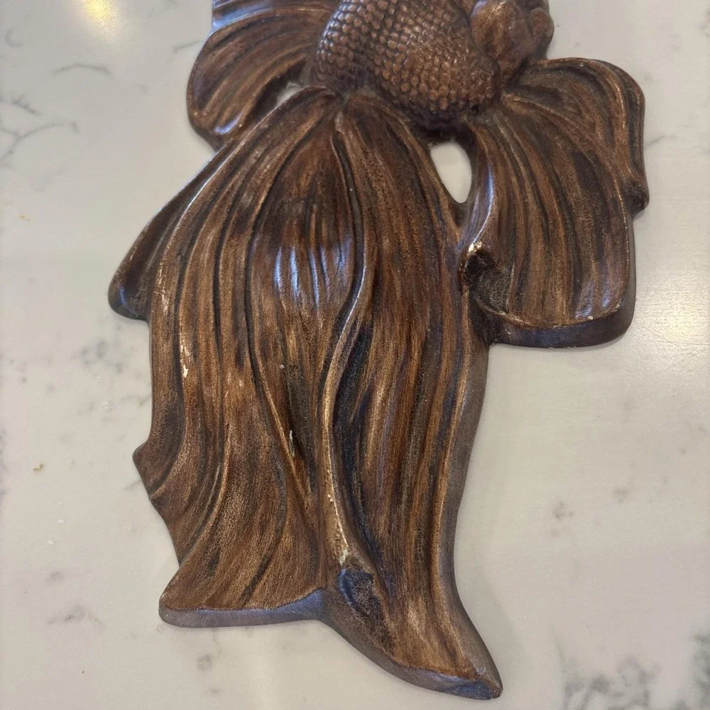 VTG Chalkware Kitschy Mrs. Fish Eyelashes Ceramic 1950S‎ Wall Art MCM Betta Fish